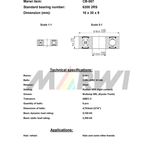 Marwi union kogellager ball bearing union cb-067 10x30x9