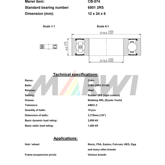 Union kogellager ball bearing cb-074 12x24x6