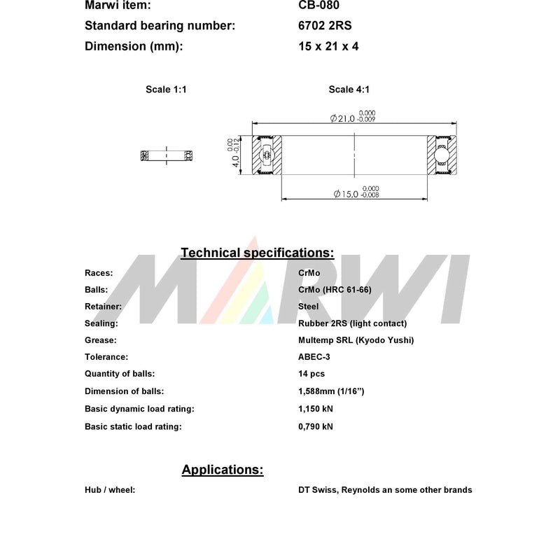 Load image into Gallery viewer, Union kugellager ball bearing cb-080 15x21x4
