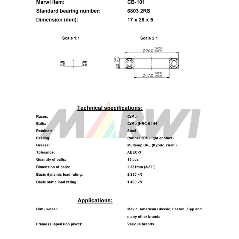 Load image into Gallery viewer, Marwi union kogellager ball bearing union cb-101 17x26x5
