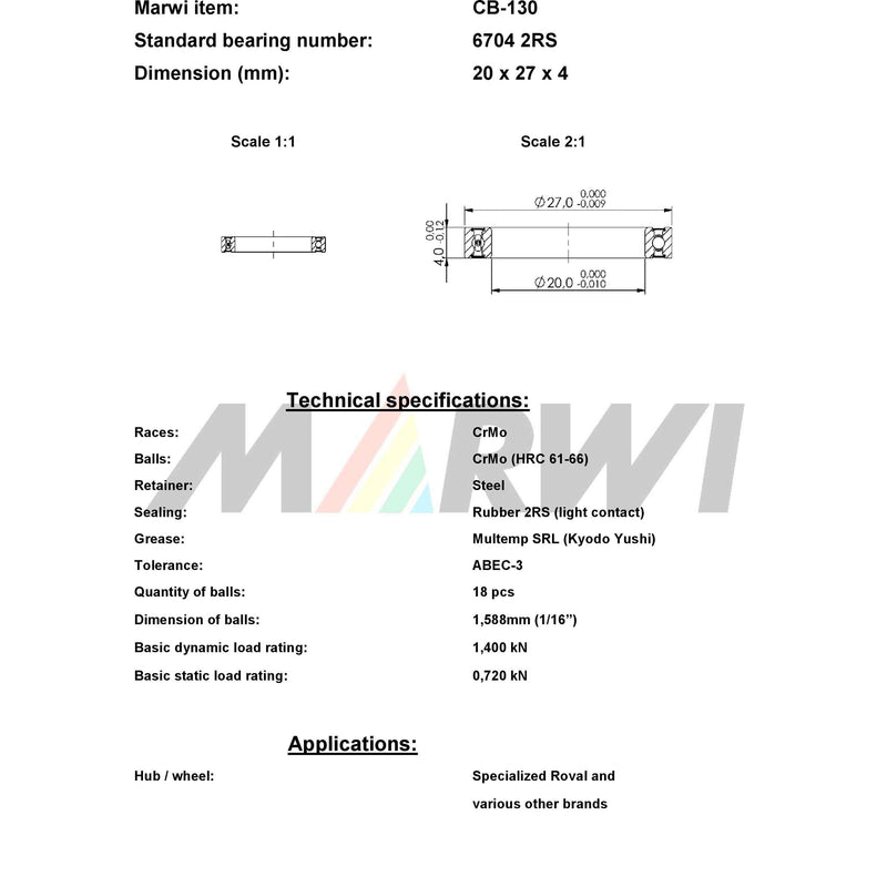 Load image into Gallery viewer, Marwi union kogellager cb-130 6704 2rs 20x27x4
