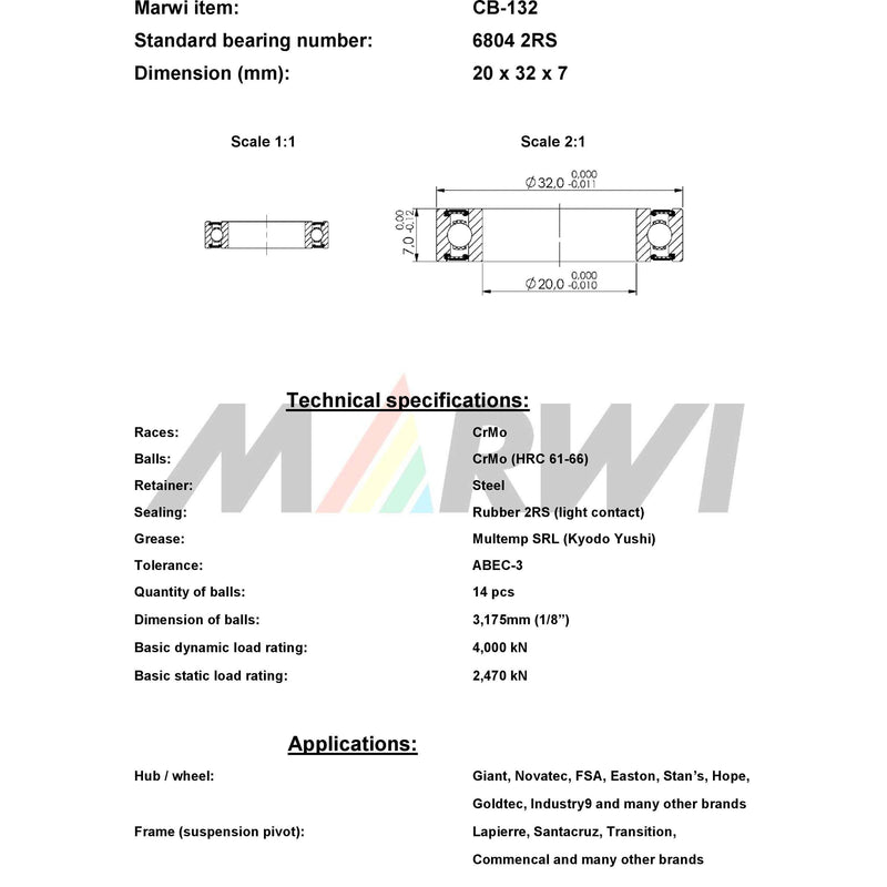 Load image into Gallery viewer, Marwi union kogellager ball bearing union cb-132 20x32x7
