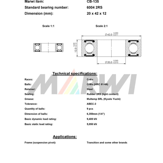 Union kogellager ball bearing cb-135 20x42x12