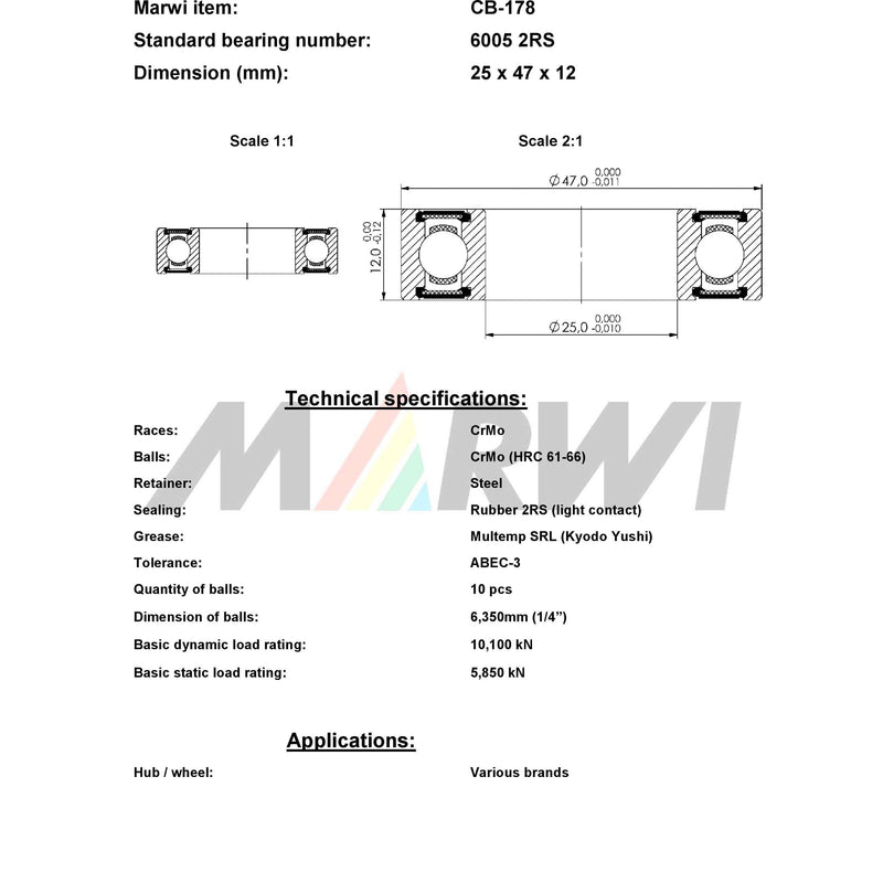 Load image into Gallery viewer, Marwi union kogellager cb-178 6005 2rs 25x47x12

