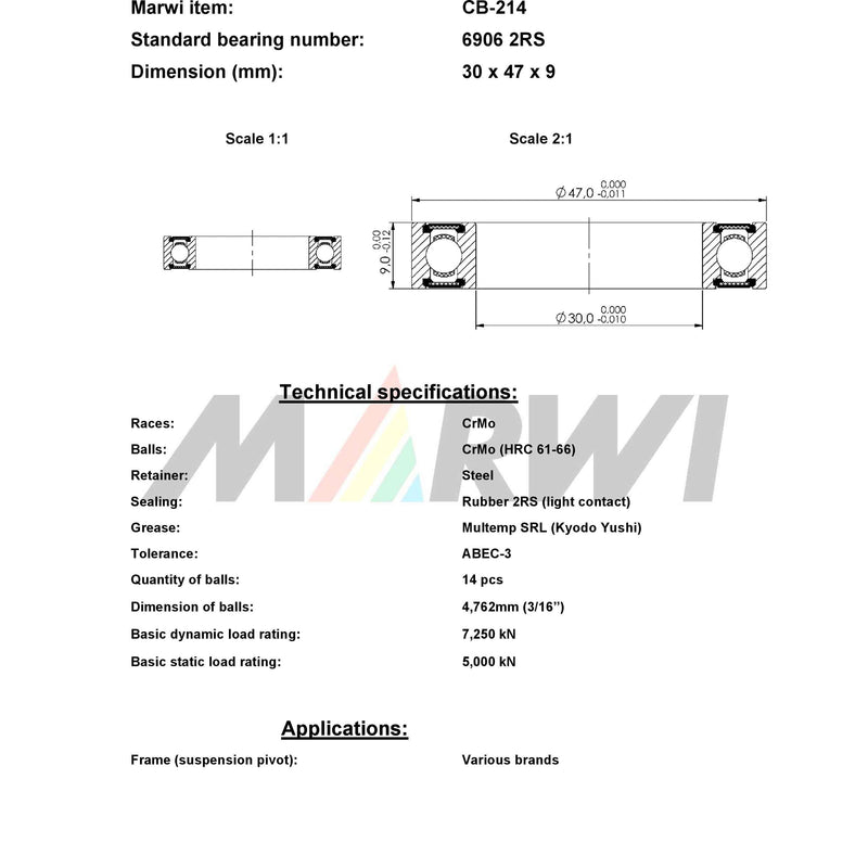 Load image into Gallery viewer, Marwi union kogellager cb-214 6906 2rs 30x47x9
