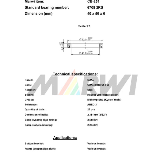 Union kogellager ball bearing cb-251 40x50x6