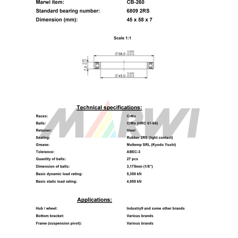 Load image into Gallery viewer, Marwi union kogellager ball bearing union cb-260 45x58x7
