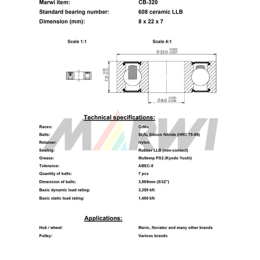 Union kogellager ball bearing cb-320 8x22x7