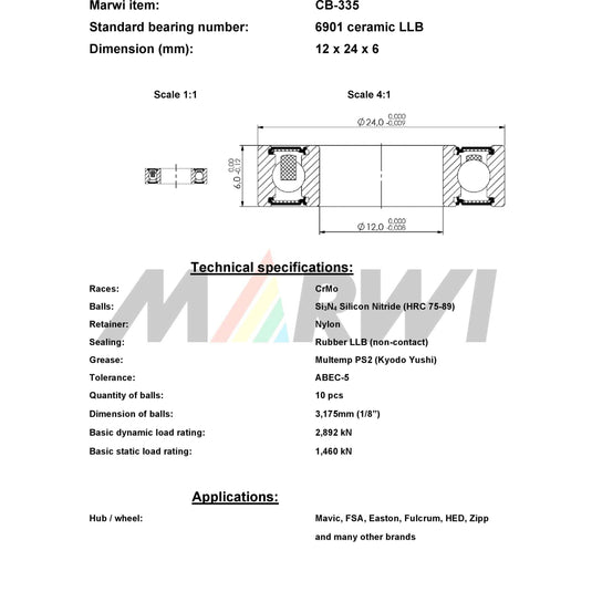Union kogellager ball bearing cb-335 12x24x6