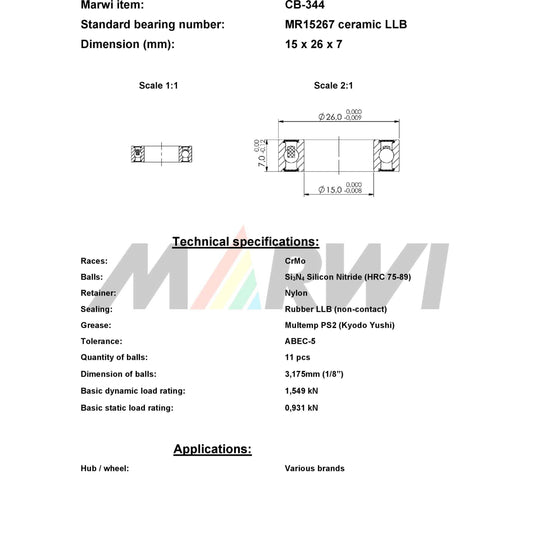 Union kogellager ball bearing cb-344 15x26x7