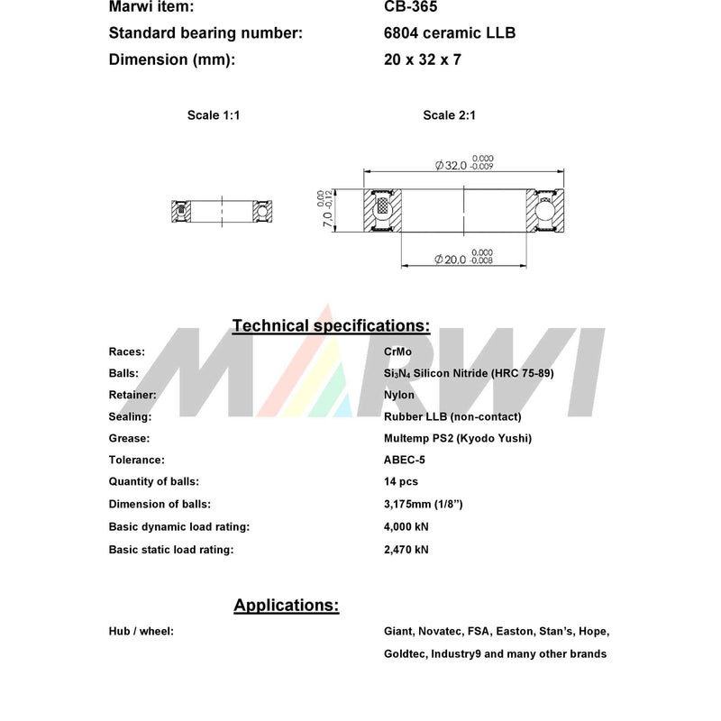 Load image into Gallery viewer, Union kogellager cb-365 6804 llb 20x32x7 keramisch
