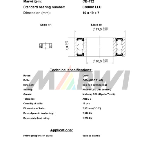 Union kogellager ball bearing cb-432 10x19x7