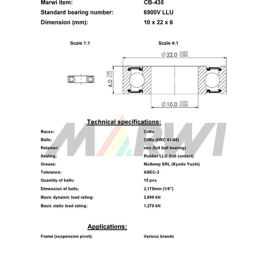 Union kugellager ball bearing cb-435 10x22x6