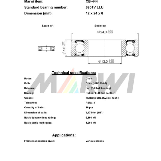 Union kogellager ball bearing cb-444 12x24x6