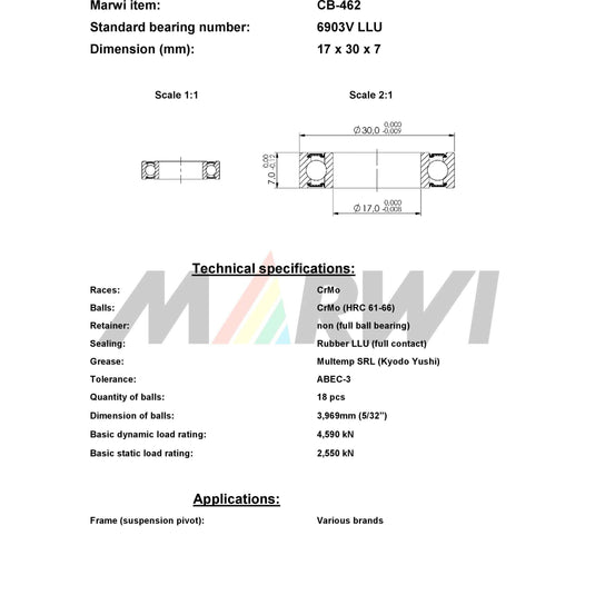 Union kogellager ball bearing cb-462 17x30x7
