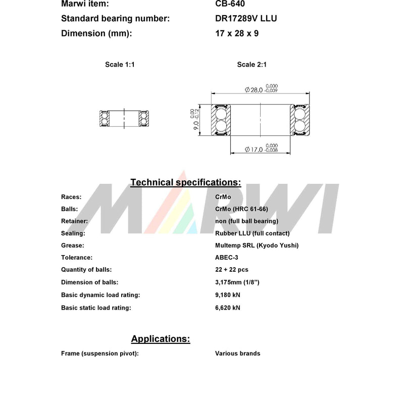 Load image into Gallery viewer, Union kugellager ball bearing cb-640 17x28x9
