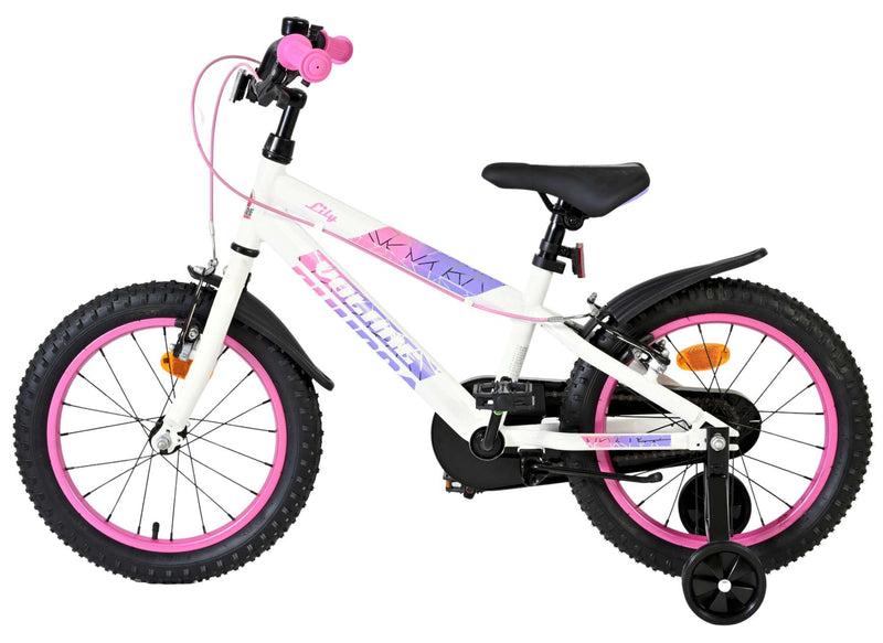 Cargue la imagen en el visor de la galería, Volare lily kinderfiets - meisjes - 16 inch - wit roze paars - twee handremmen
