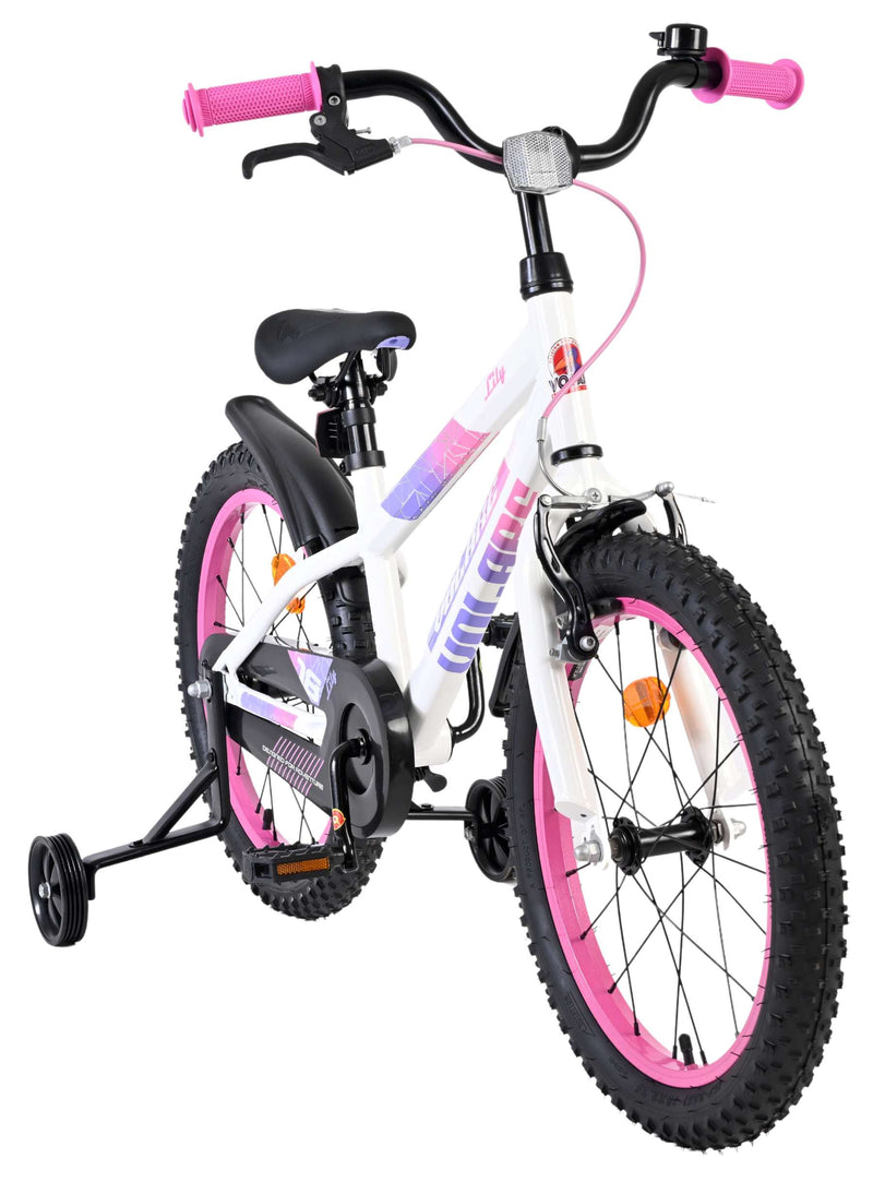 Afbeelding laden in galerijviewer, Volare lily kinderfiets - meisjes - 18 inch - wit roze paars - twee handremmen
