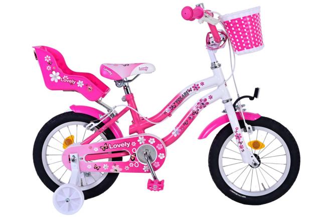 Load image into Gallery viewer, Volare Lovely Kinderfiets Meisjes 14 inch Roze Wit Twee Handremmen
