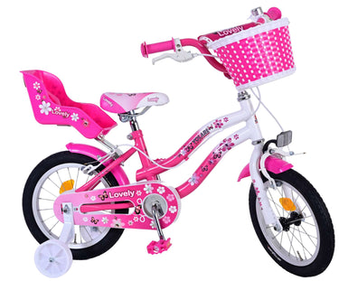 Volare Lovely Kinderfiets Meisjes 14 inch Roze Wit Twee Handremmen