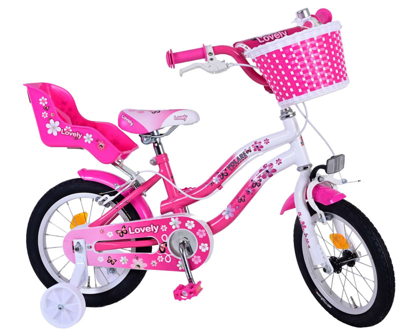 Load image into Gallery viewer, Volare Lovely Kinderfiets Meisjes 14 inch Roze Wit Twee Handremmen
