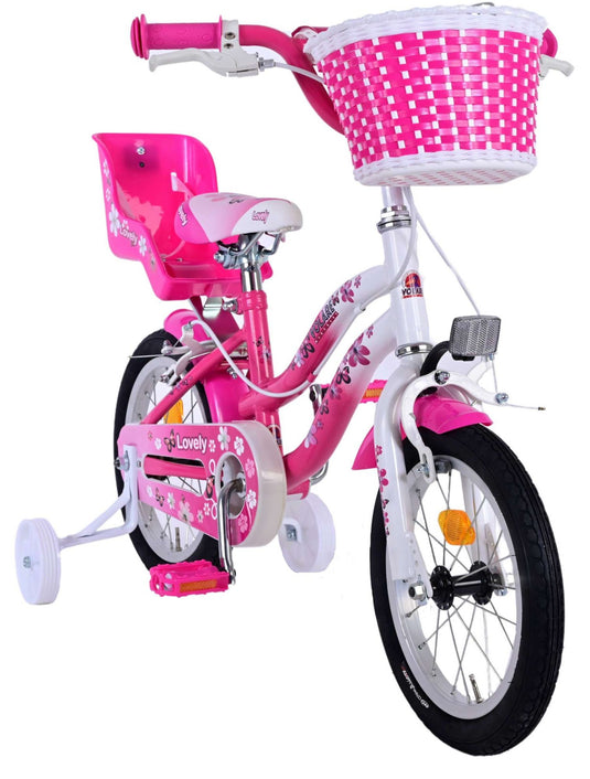 Volare Lovely Kinderfiets Meisjes 14 inch Roze Wit Twee Handremmen