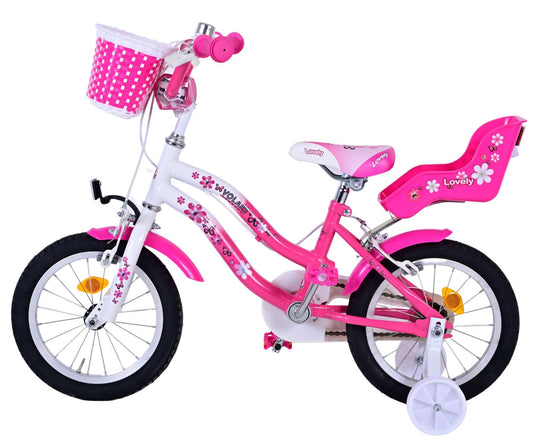 Volare Lovely Kinderfiets Meisjes 14 inch Roze Wit Twee Handremmen
