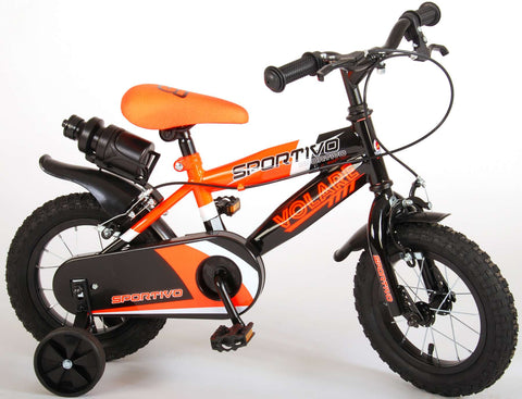 Volare Sportivo Kinderfiets - Jongens - 12 inch - Neon Oranje Zwart - Twee Handremmen - 95% afgemonteerd