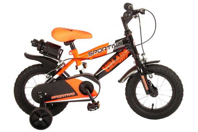 Volare Sportivo Kinderfiets - Jongens - 12 inch - Neon Oranje Zwart - Twee Handremmen - 95% afgemonteerd