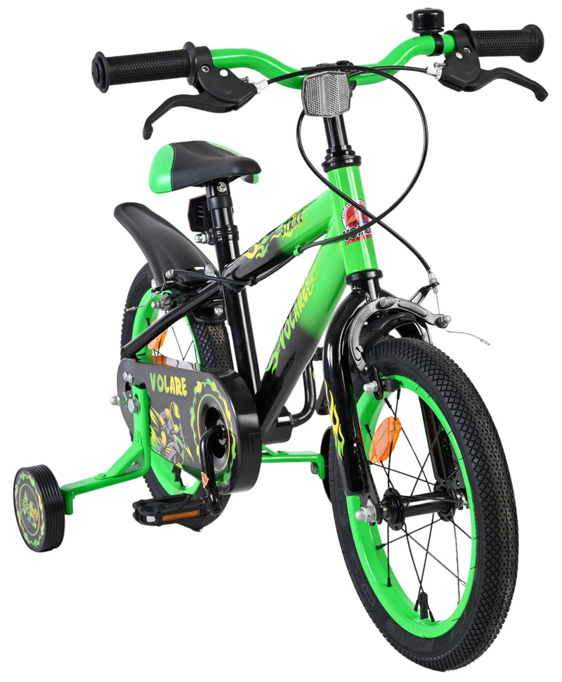 Afbeelding laden in galerijviewer, Volare strike kinderfiets - jongens - 14 inch - zwart groen - twee handremmen
