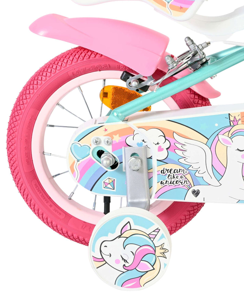ギャラリービューアに画像をロードする, Volare unicorn kinderfiets - meisjes - 12 inch - groen - twee handremmen
