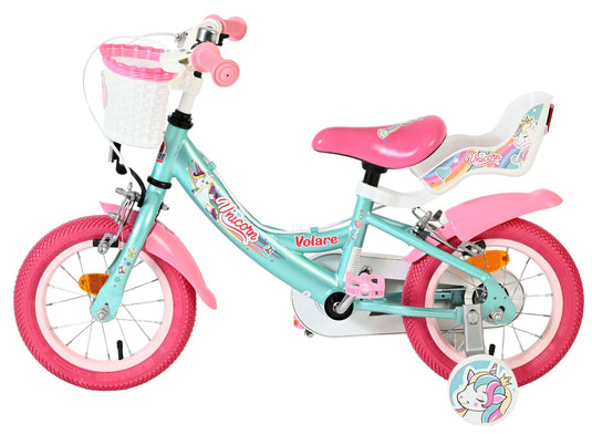 Volare unicorn kinderfiets - meisjes - 12 inch - groen - twee handremmen