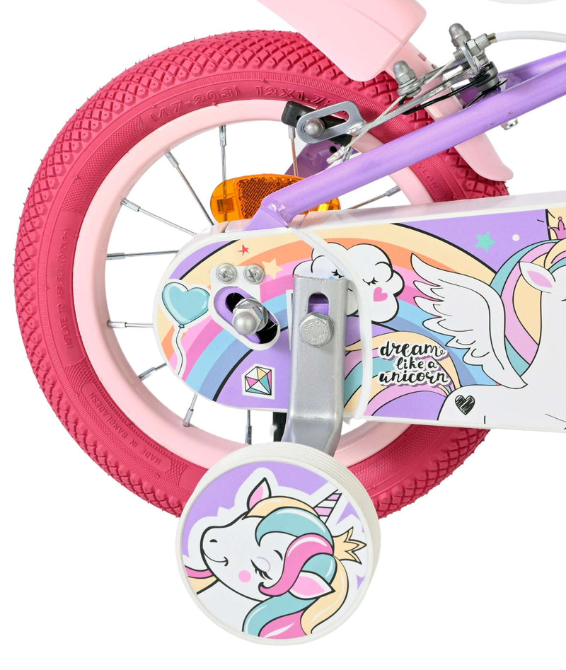 Load image into Gallery viewer, Volare unicorn kinderfiets - meisjes - 12 inch - paars - twee handremmen
