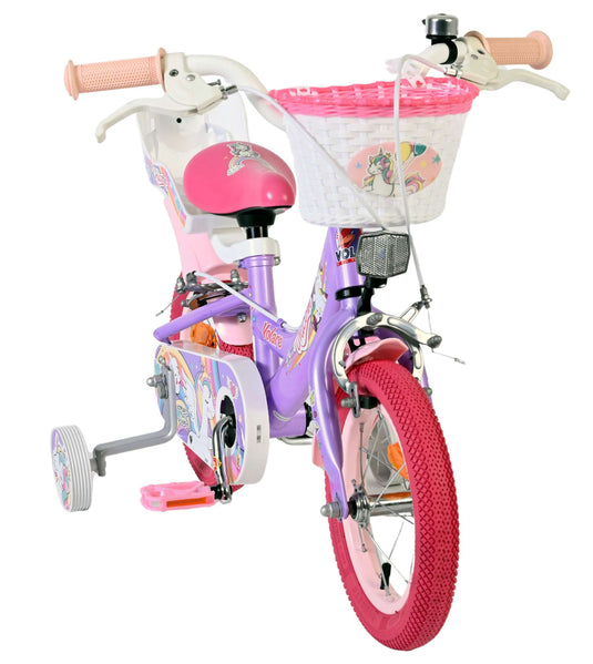 Volare unicorn kinderfiets - meisjes - 12 inch - paars - twee handremmen
