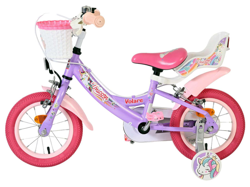 Load image into Gallery viewer, Volare unicorn kinderfiets - meisjes - 12 inch - paars - twee handremmen
