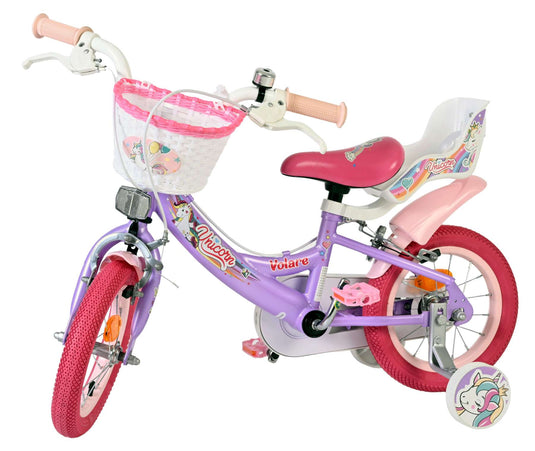 Volare unicorn kinderfiets - meisjes - 12 inch - paars - twee handremmen