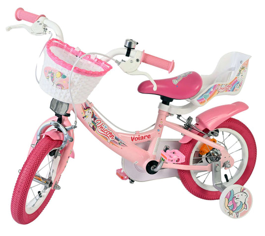 Volare unicorn kinderfiets - meisjes - 12 inch - roze - twee handremmen