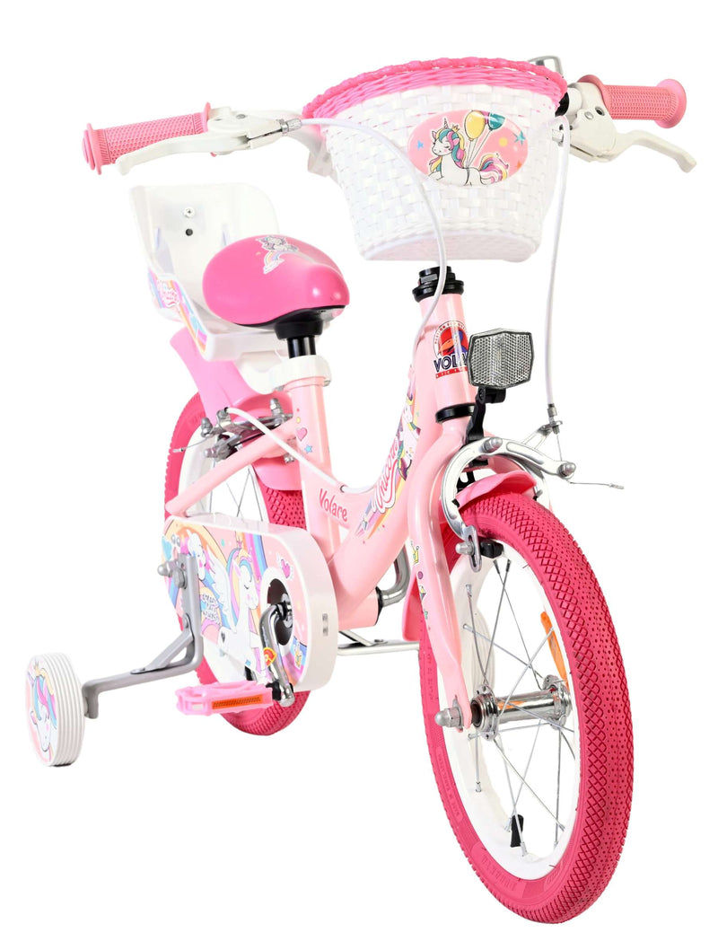 ギャラリービューアに画像をロードする, Volare unicorn kinderfiets - meisjes - 14 inch - roze - twee handremmen
