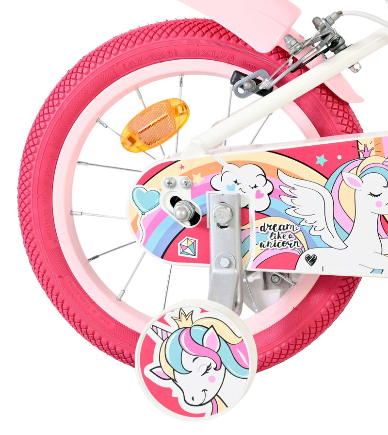 ギャラリービューアに画像をロードする, Volare unicorn kinderfiets - meisjes - 14 inch - wit - twee handremmen

