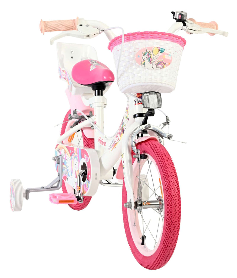ギャラリービューアに画像をロードする, Volare unicorn kinderfiets - meisjes - 14 inch - wit - twee handremmen
