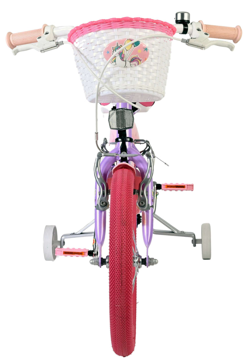 Afbeelding laden in galerijviewer, Volare unicorn kinderfiets - meisjes - 16 inch - paars - twee handremmen
