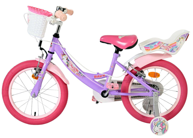 Afbeelding laden in galerijviewer, Volare unicorn kinderfiets - meisjes - 16 inch - paars - twee handremmen
