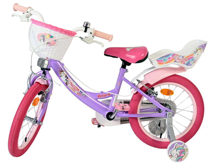 Chargez l'image dans la visionneuse de la galerie, Volare unicorn kinderfiets - meisjes - 16 inch - paars - twee handremmen
