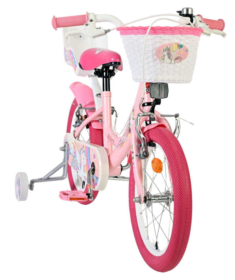 Cargue la imagen en el visor de la galería, Volare unicorn kinderfiets - meisjes - 16 inch - roze - twee handremmen
