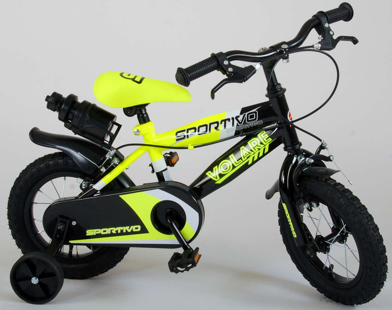 Load image into Gallery viewer, Volare Sportivo Kinderfiets Jongens 12 inch Neon Geel Zwart Twee Handremmen 95% afgemonteerd
