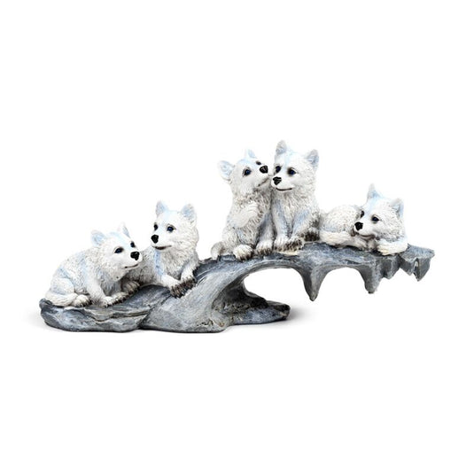 Wolf puppies spelen op rots
