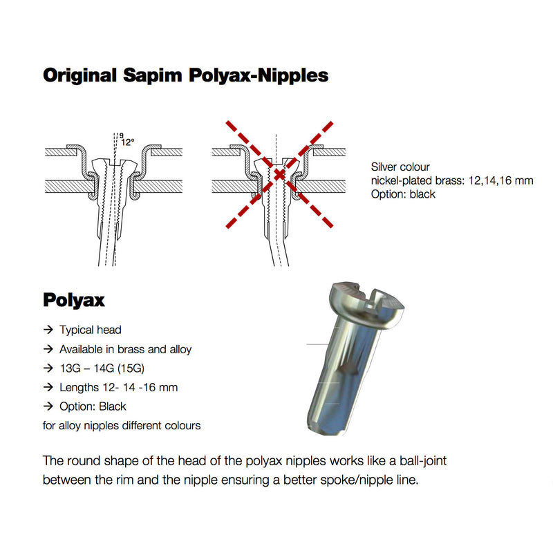 Load image into Gallery viewer, Sapim spaaknippel 14 polyax 16mm zilver messing (100st)
