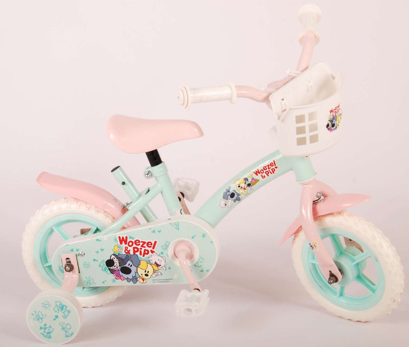 Load image into Gallery viewer, Woezel Pip Pip Kinderfiets Meisjes 10 inch Mint Blauw Roze Doortrapper
