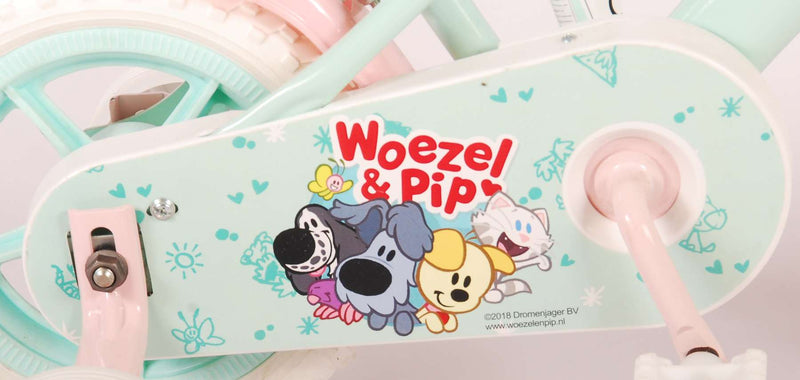 Load image into Gallery viewer, Woezel Pip Pip Kinderfiets Meisjes 10 inch Mint Blauw Roze Doortrapper
