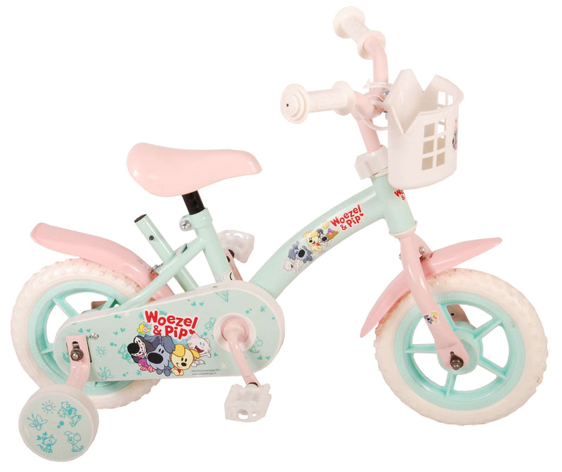 Load image into Gallery viewer, Woezel Pip Pip Kinderfiets Meisjes 10 inch Mint Blauw Roze Doortrapper

